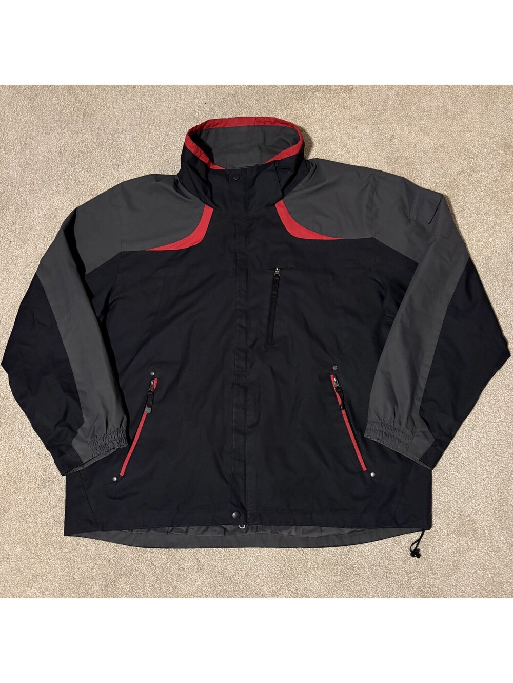 VTG Lanesboro Sport Mens Heavy Windbreaker Jacket Full Zip Black Red Gorpcore